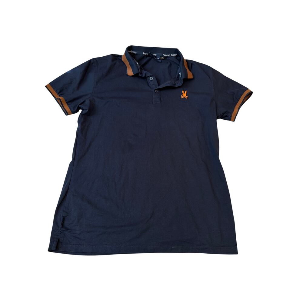 Psycho Bunny Youth Polo Size Large Navy Orange Brown Preppy Casual